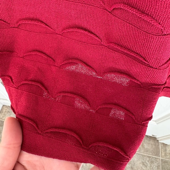 Catherine Malandrino P 3/4 sleeve Scallop wave textured Dress Red - Picture 8 of 8